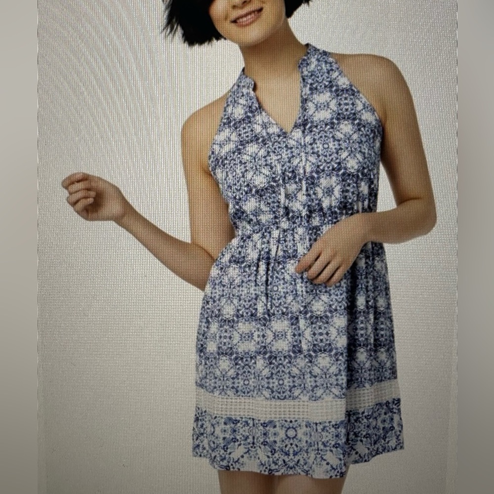 MAISON JULES Blue Ikat Halter Dress Size M
